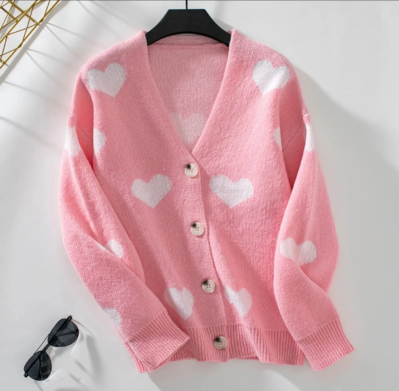 Knitted Heart Cardigan in Wine Pink