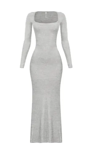 Kourtney L/S Ribbed Maxi Dress (Heather Grey)