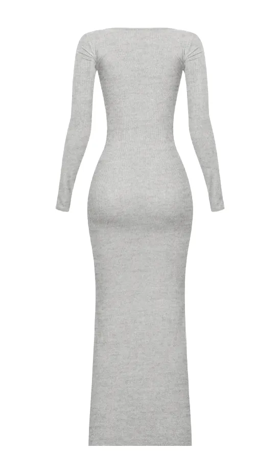 Kourtney L/S Ribbed Maxi Dress (Heather Grey)