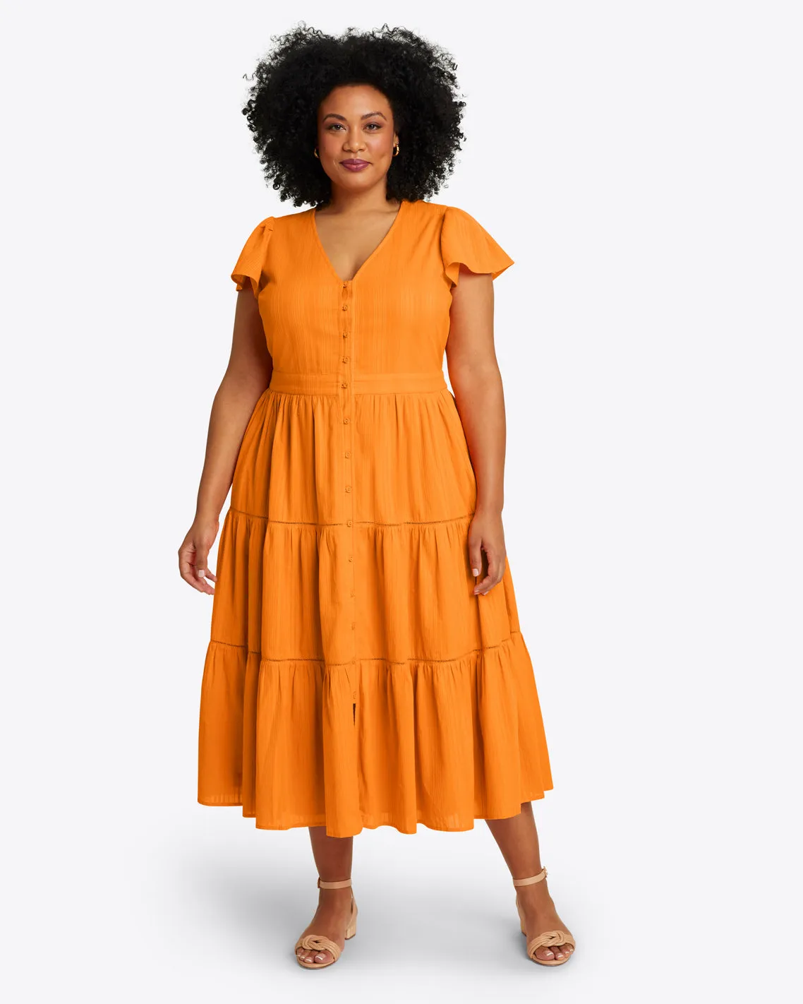 Lainey Midi Dress in Marigold Dobby Stripe