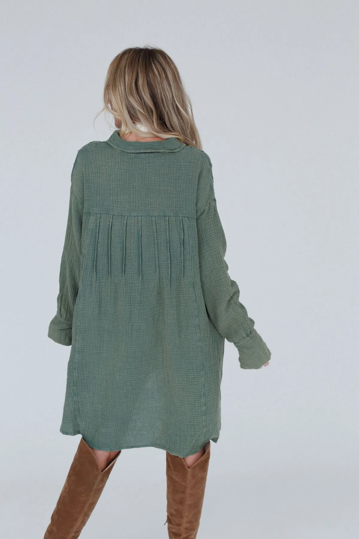 Marci Button Down Tunic Dress - Olive