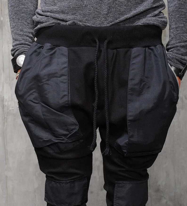 Men Drop Crotch Multi Twill Pocket Cargo Baggy Jogger Pant