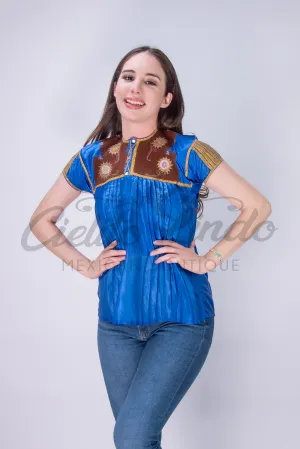 Mexican Blue Sateen Top Chamula