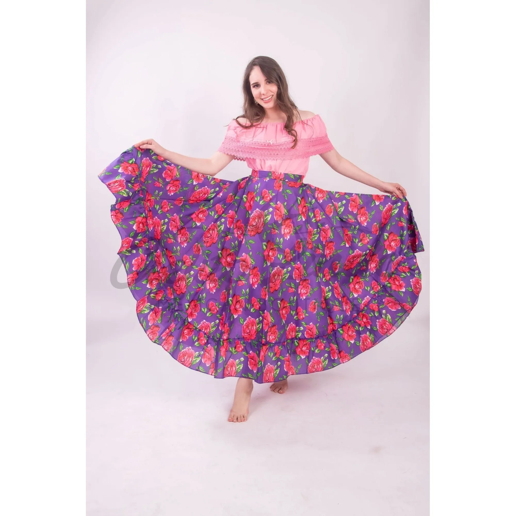 Mexican Folklorico Royal Blue Floral Skirt