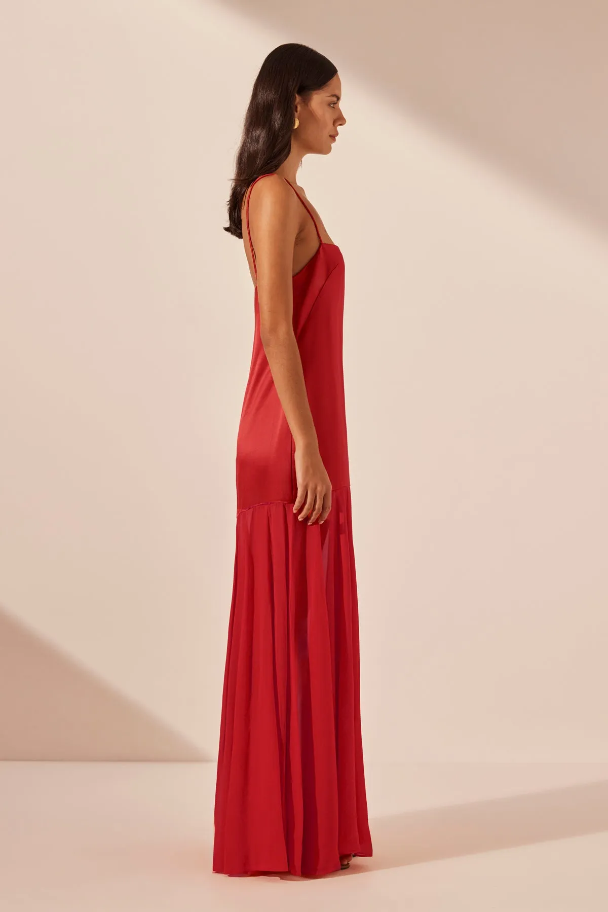 MORAYA DROPPED WAIST MAXI DRESS - CHILLI