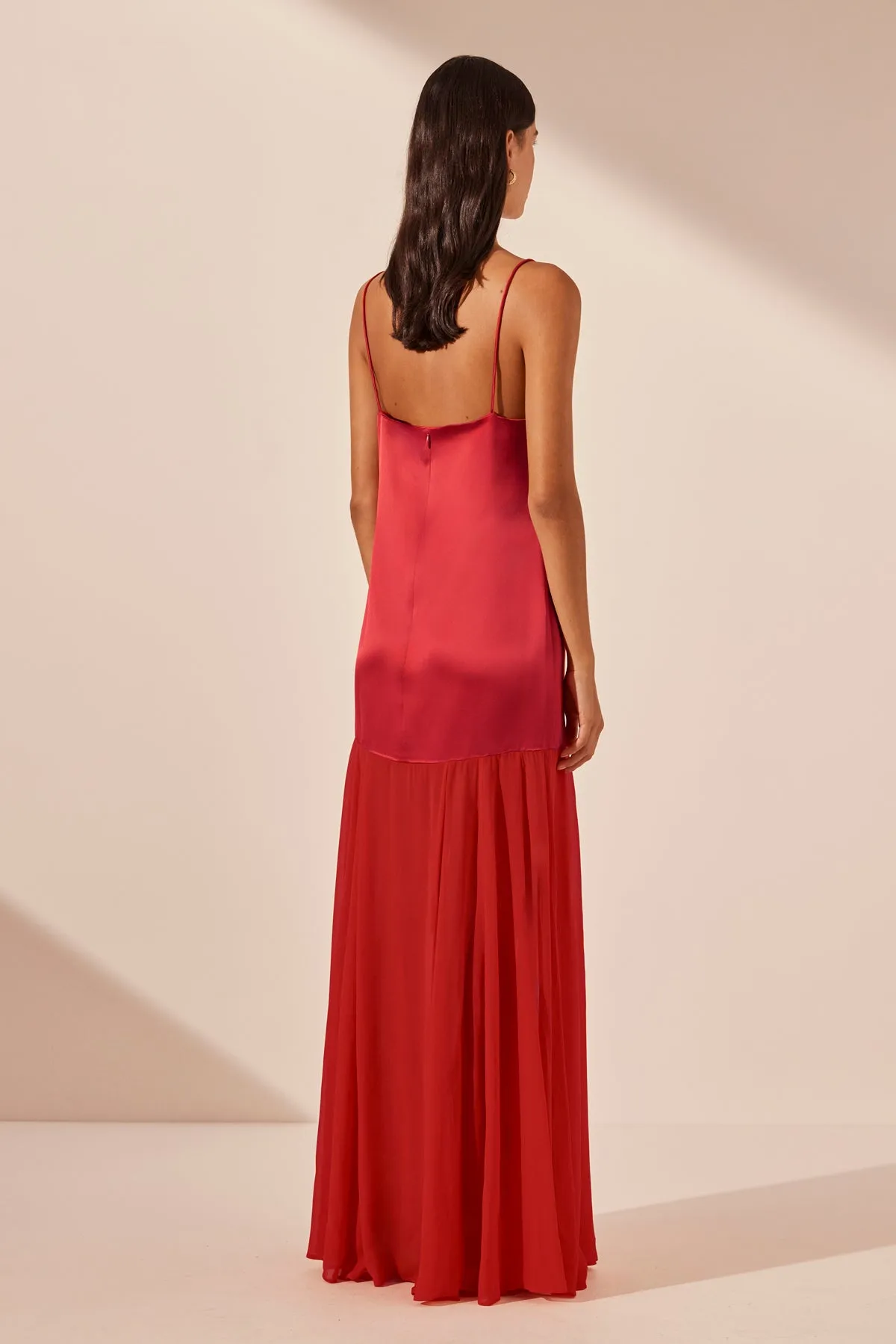 MORAYA DROPPED WAIST MAXI DRESS - CHILLI