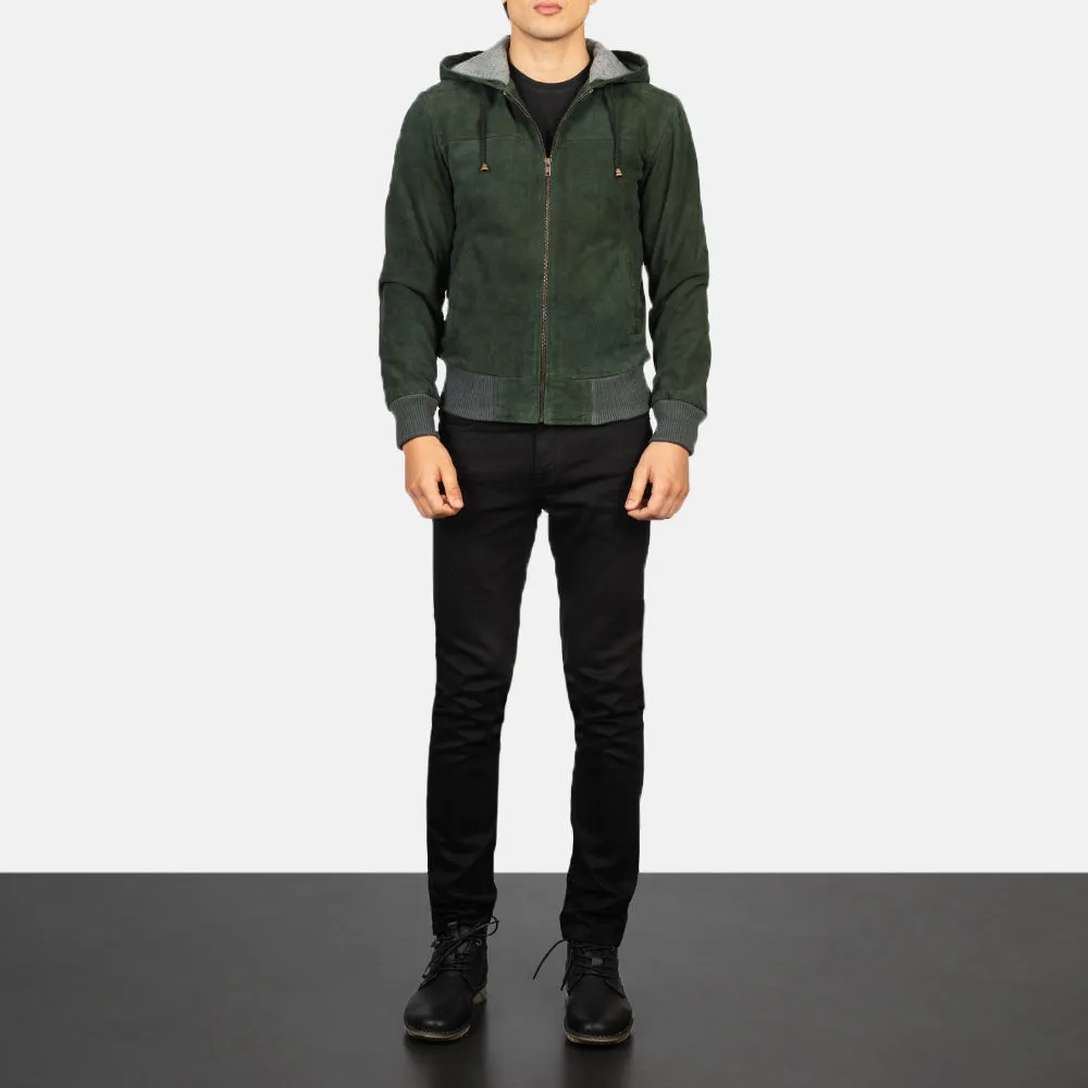 Nintenzo Green Hooded Suede Bomber Jacket