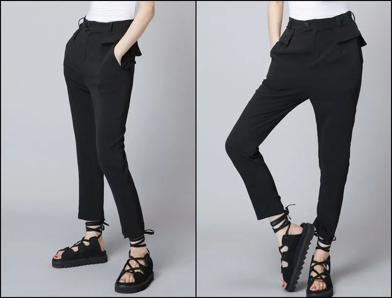 Original Design High Waist Skinny Leg Skirt Layer Crepe Pants // Asymmetrical Skirt Layer Trouser