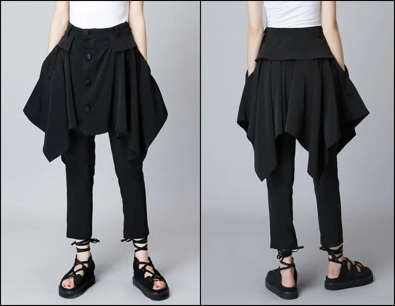 Original Design High Waist Skinny Leg Skirt Layer Crepe Pants // Asymmetrical Skirt Layer Trouser