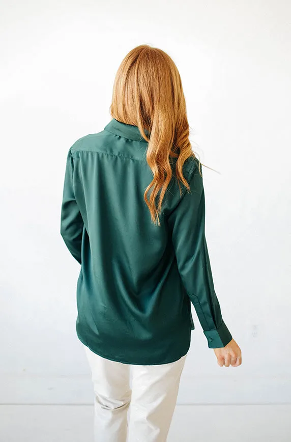 Perfect Timing Emerald Green Satin Blouse- FINAL SALE