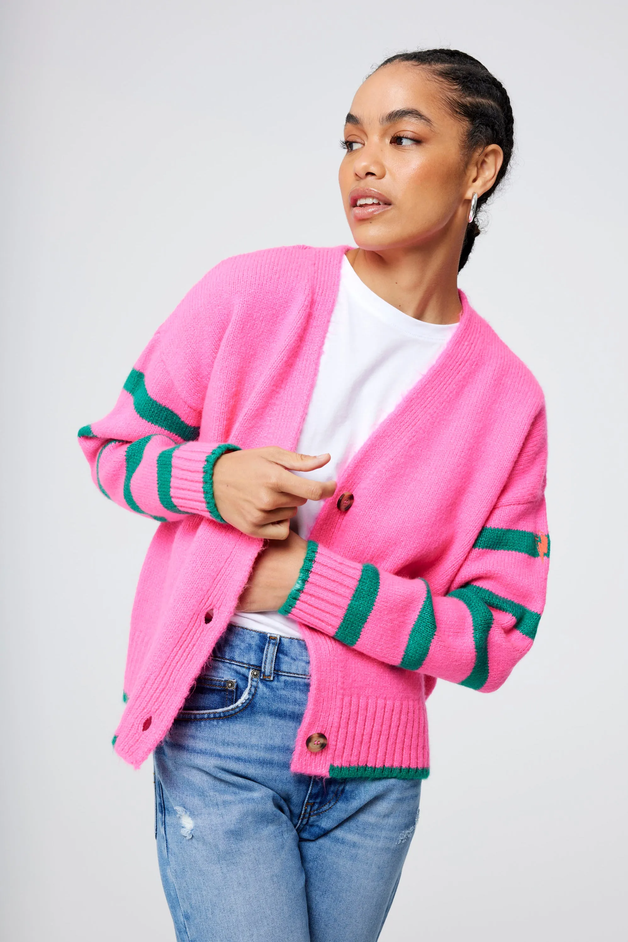 Pink and Green Stripe Cardigan