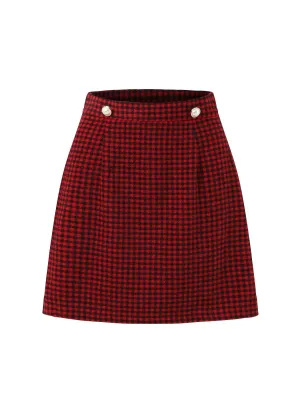 Plaid Red Gingham Mini Skirt, Elegant Stylish Skirt For Office  Work