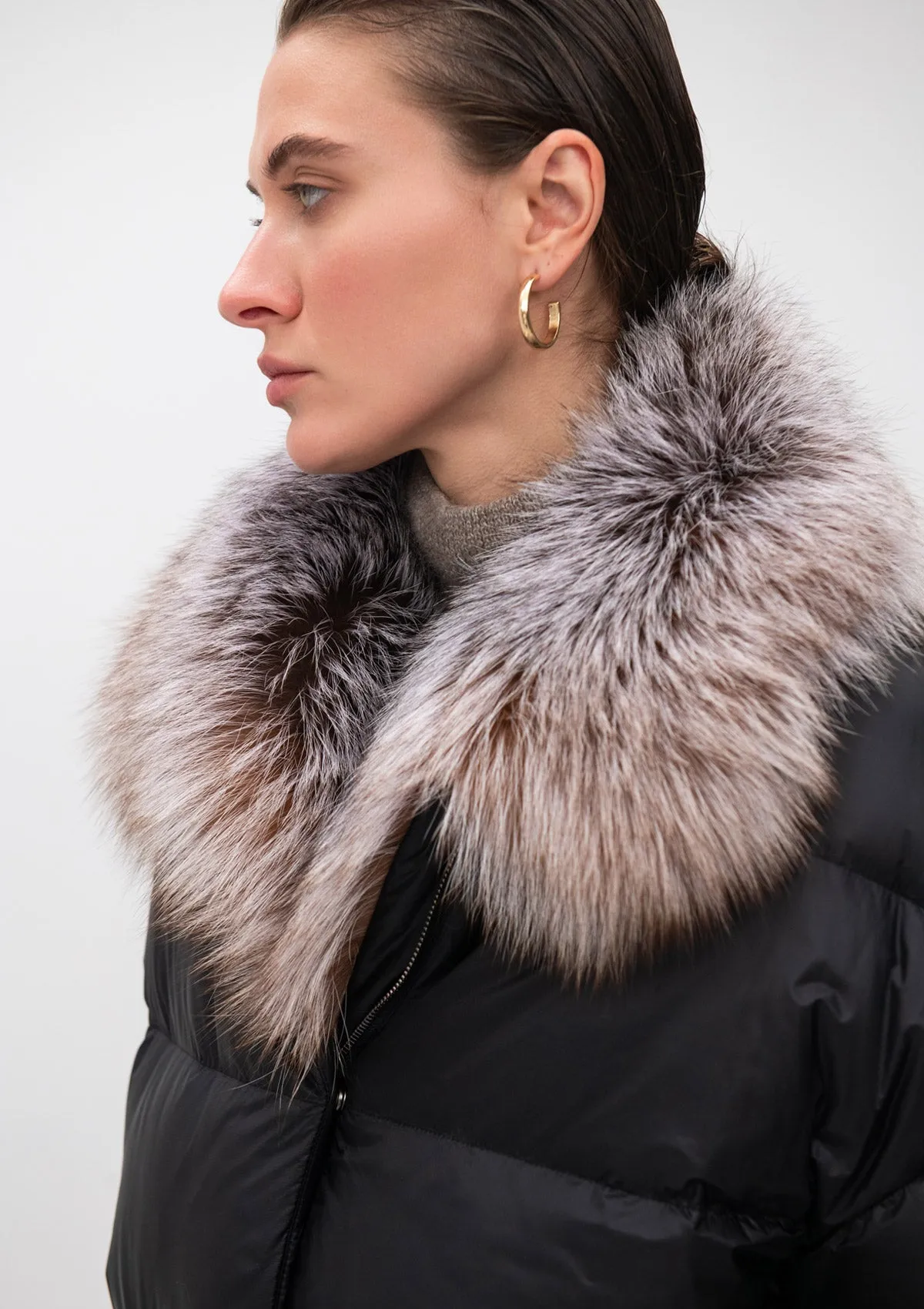 Pre-Order. Re-Stock November, 2024. Astrid Genuine Silver Fox Fur Down Fill Coat