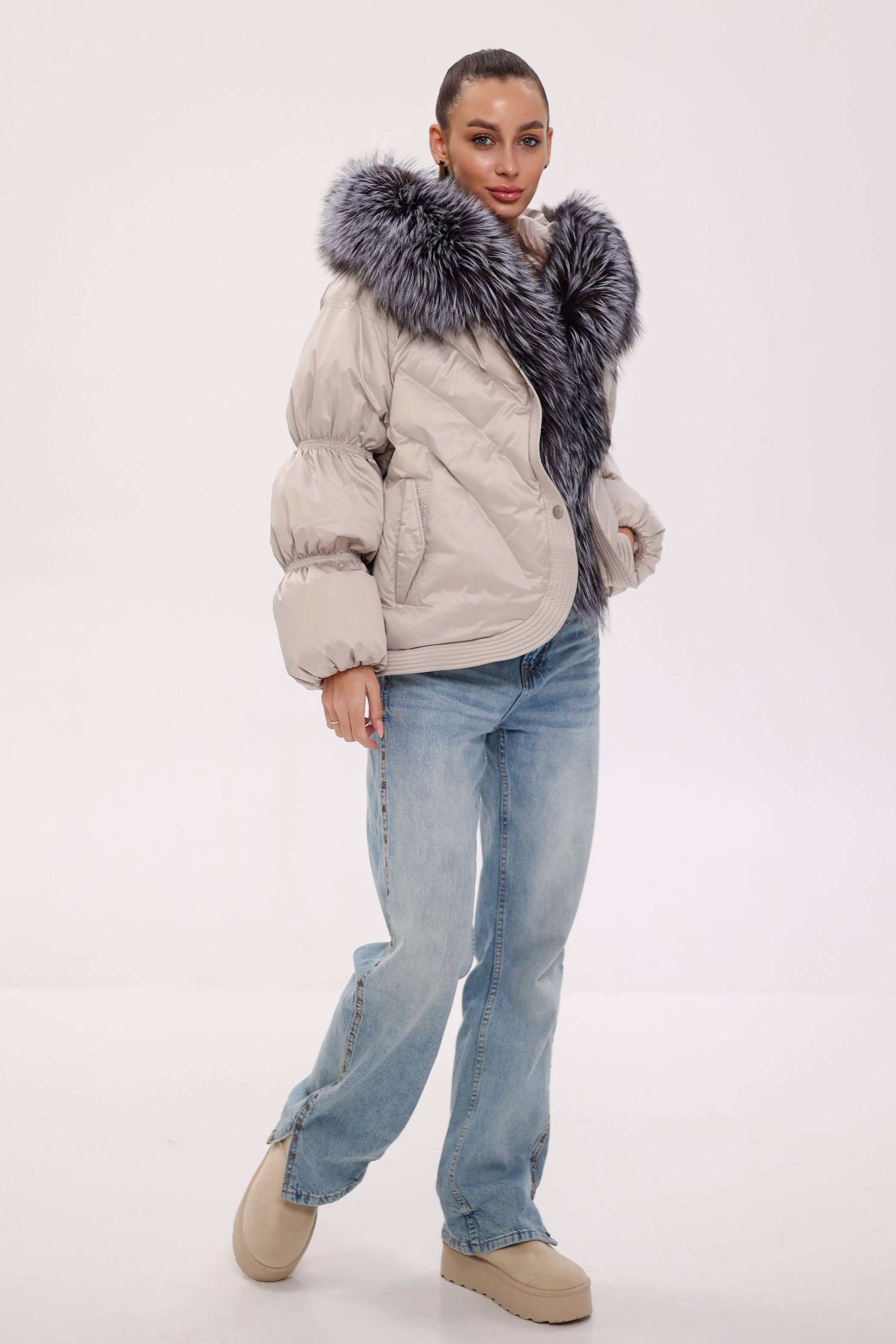 Pre-Order. Ships November 20. Genuine Fox Fur Cropped Down Fill Parka