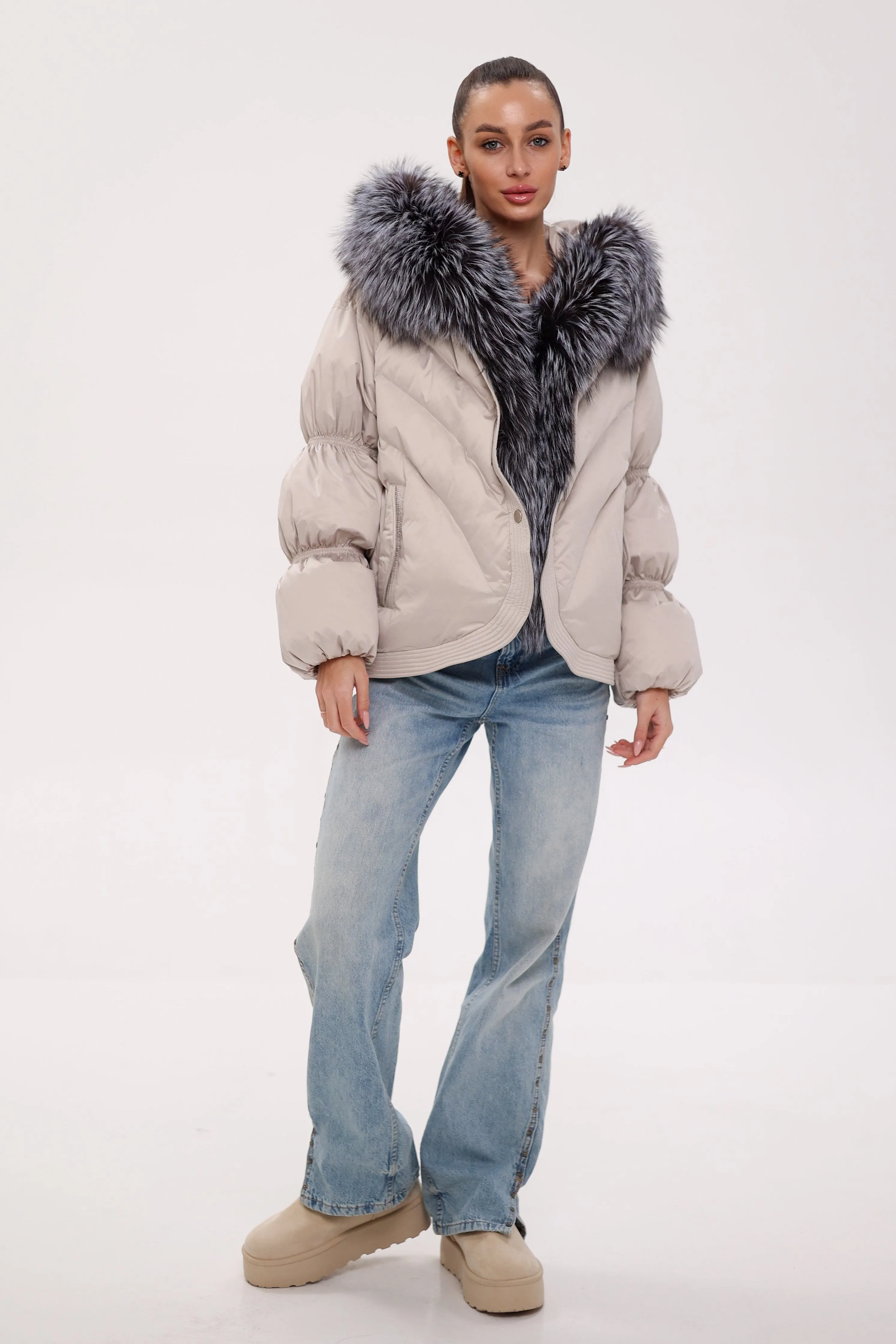 Pre-Order. Ships November 20. Genuine Fox Fur Cropped Down Fill Parka