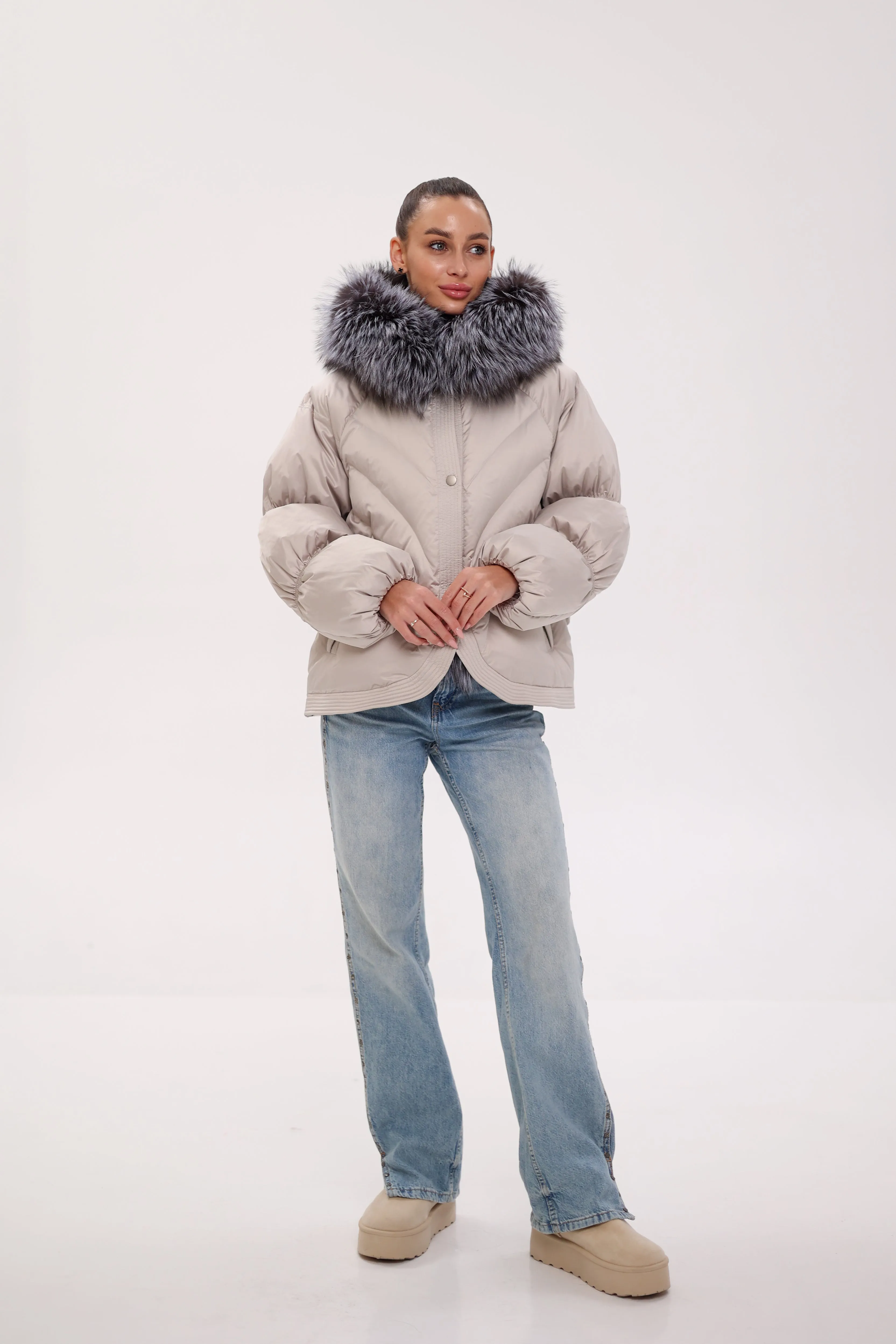 Pre-Order. Ships November 20. Genuine Fox Fur Cropped Down Fill Parka