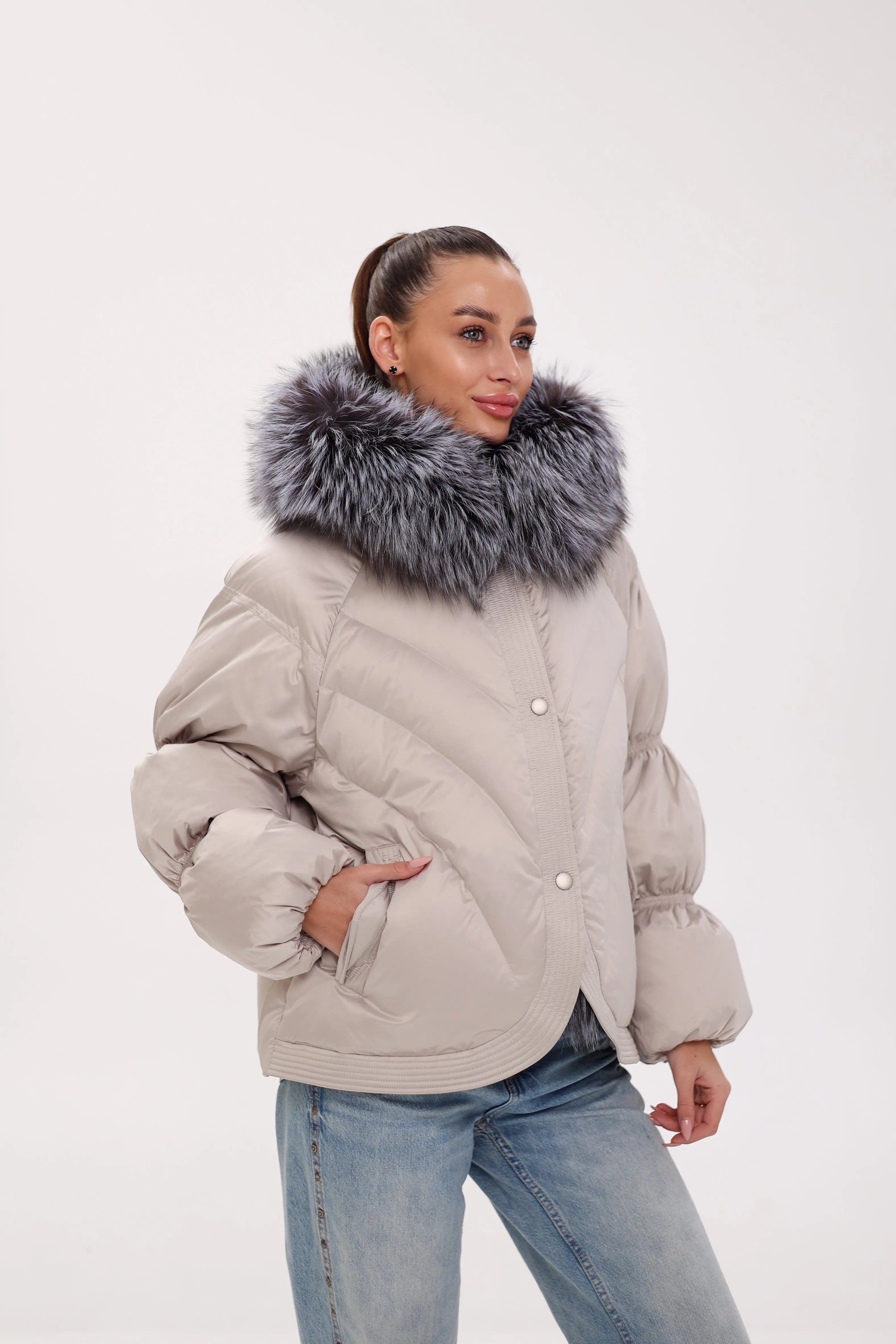 Pre-Order. Ships November 20. Genuine Fox Fur Cropped Down Fill Parka