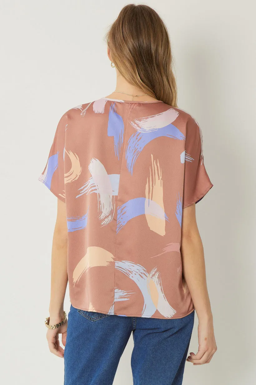 PRINTED V-NECK BLOUSE | BROWN MULTI