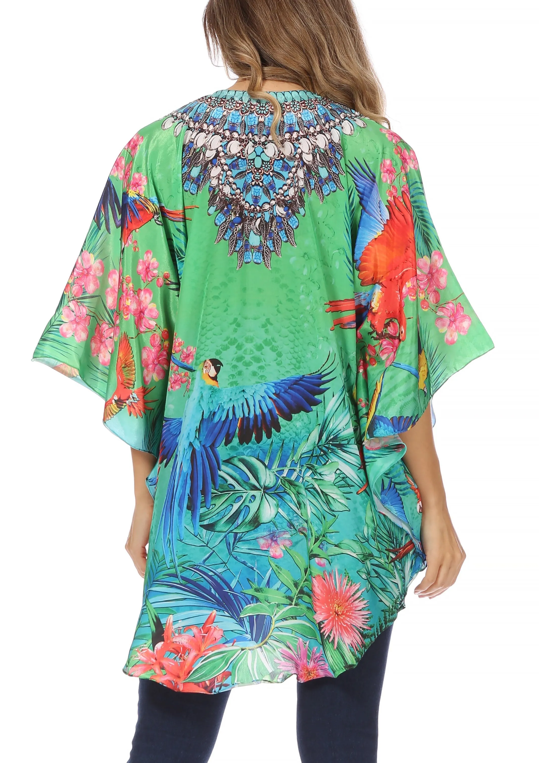 Sakkas Tallulah Wide Circle Blouse V Neck Top With Tassle Ties And Rhinestones