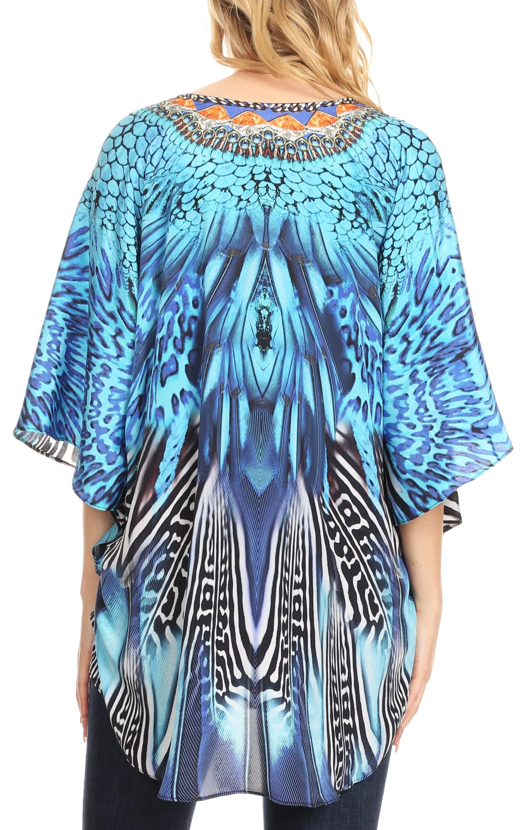 Sakkas Tallulah Wide Circle Blouse V Neck Top With Tassle Ties And Rhinestones