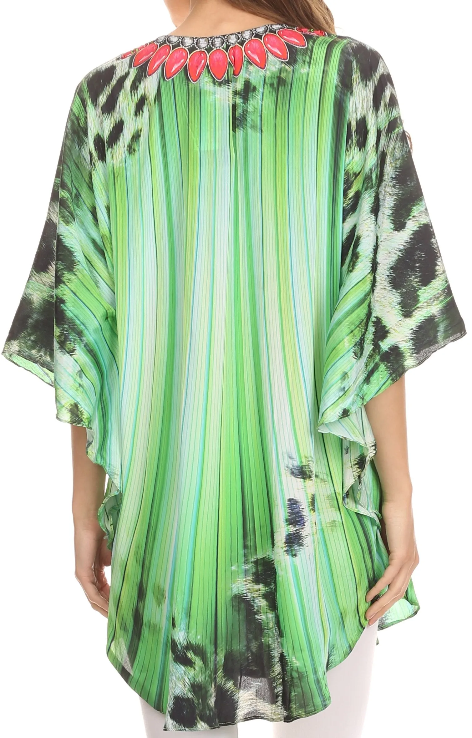 Sakkas Tallulah Wide Circle Blouse V Neck Top With Tassle Ties And Rhinestones