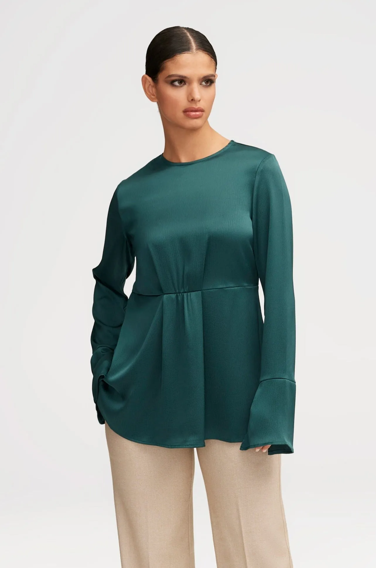 Samira Split Sleeve Satin Blouse - Teal