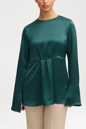 Samira Split Sleeve Satin Blouse - Teal