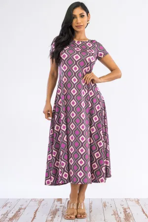 SAN144R-GEOMETRIC - CAP SLEEVE MAXI DRESS