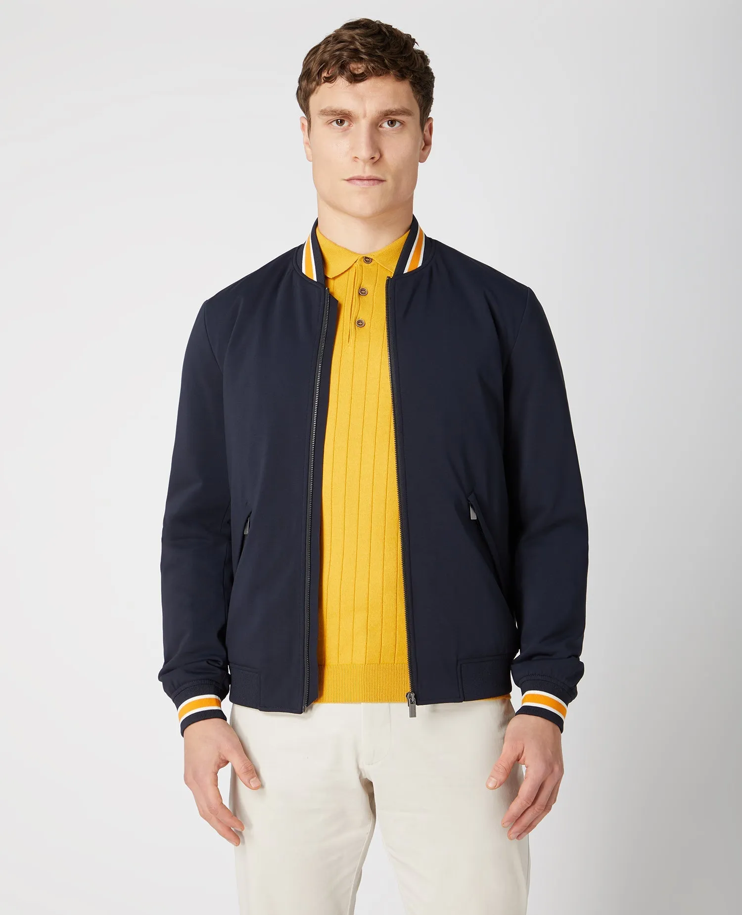 Slim Fit Cotton-Mix Stretch Bomber Jacket