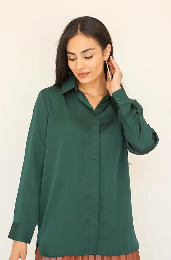 Stanbury Hunter Green Satin Blouse - FINAL SALE - FINAL FEW