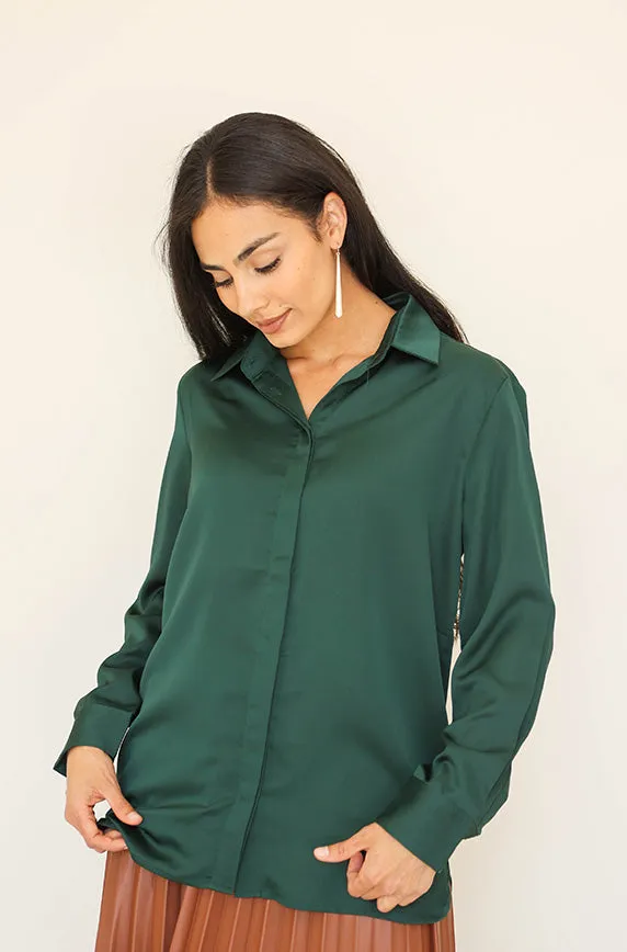 Stanbury Hunter Green Satin Blouse - FINAL SALE - FINAL FEW