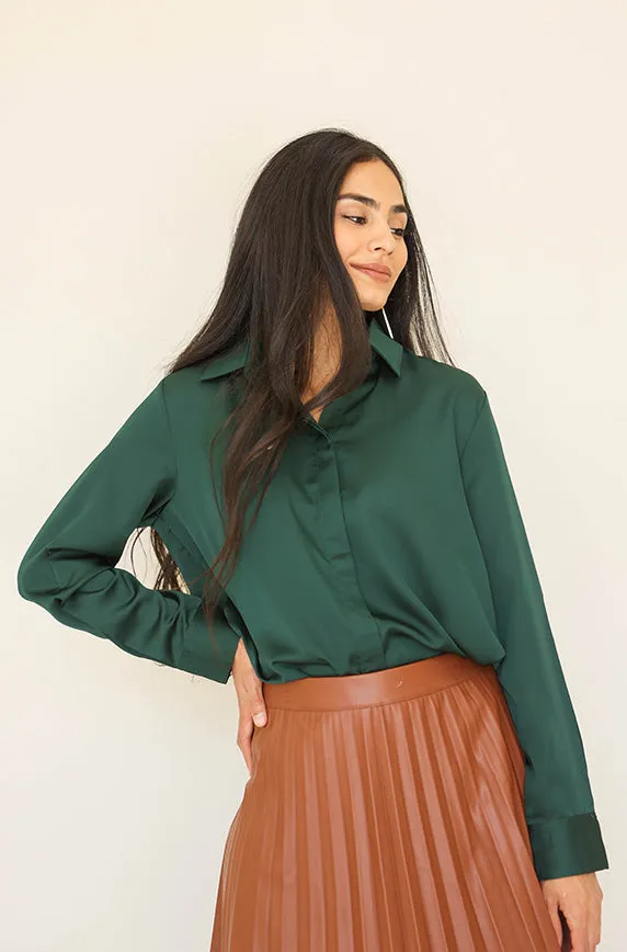 Stanbury Hunter Green Satin Blouse - FINAL SALE - FINAL FEW