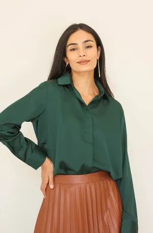 Stanbury Hunter Green Satin Blouse - FINAL SALE - FINAL FEW