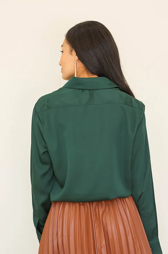 Stanbury Hunter Green Satin Blouse - FINAL SALE - FINAL FEW