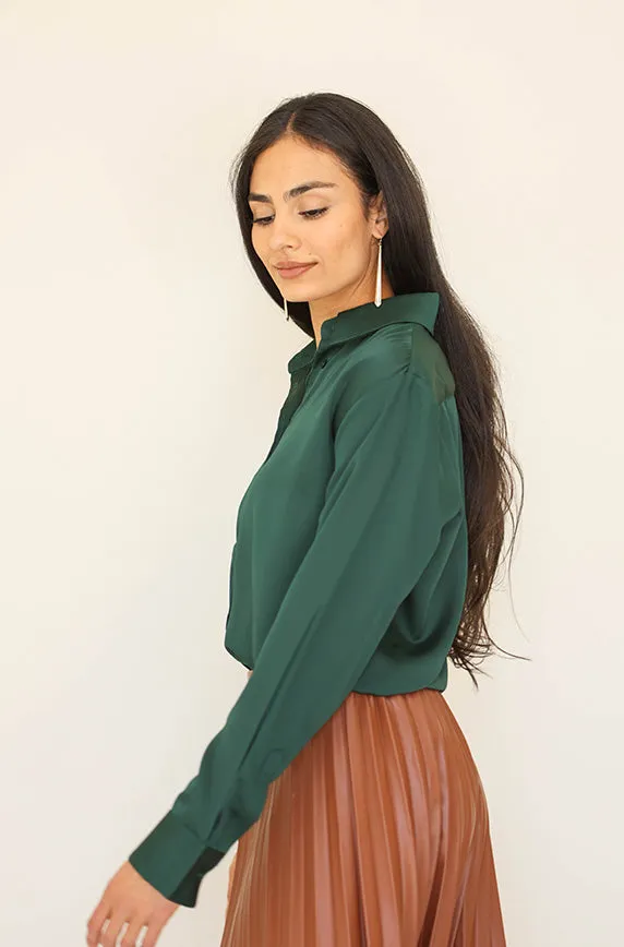 Stanbury Hunter Green Satin Blouse - FINAL SALE - FINAL FEW