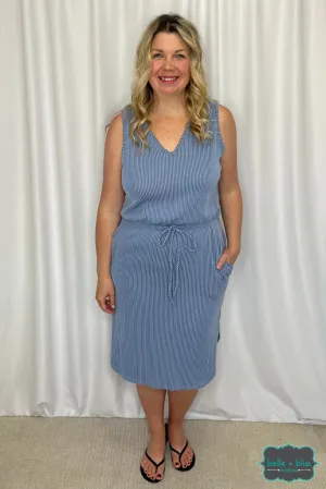 Suzanne Ribbed Dress with Pockets - Vintage Denim