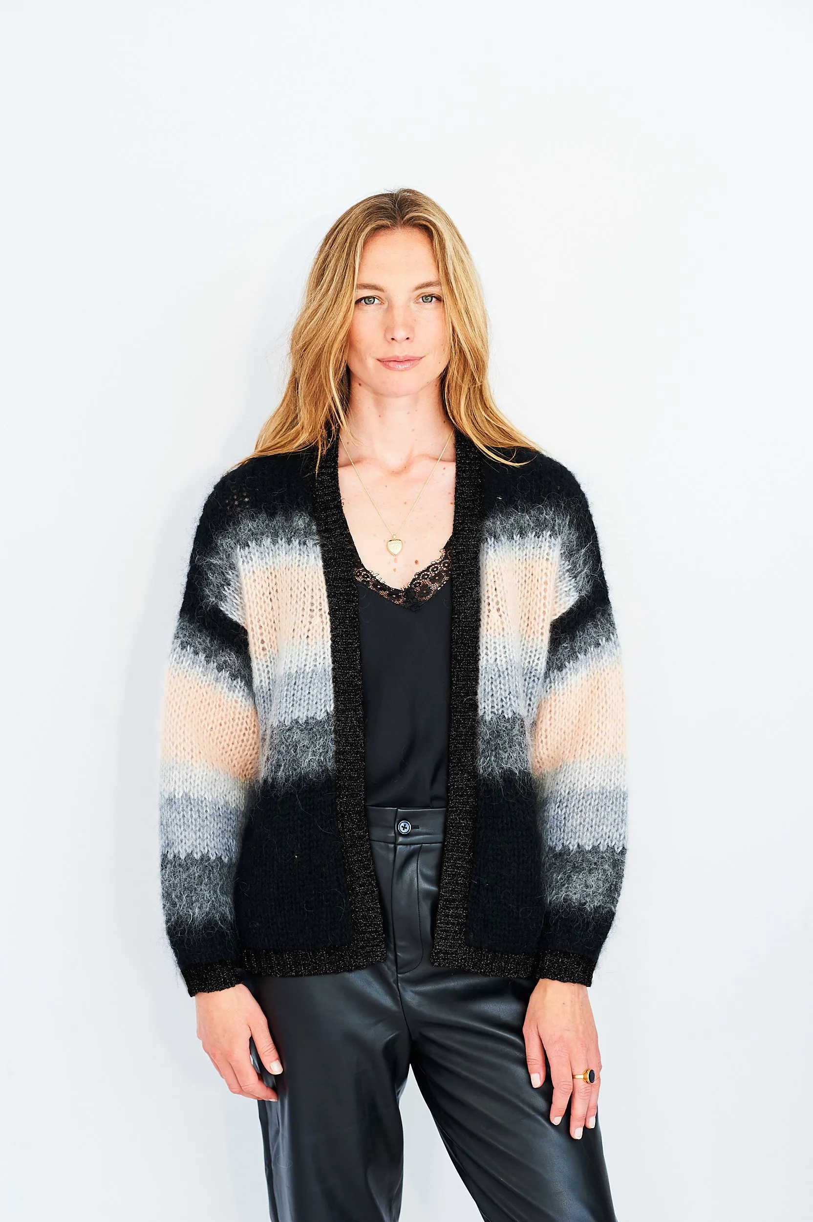 Tess mohair-blend cardigan in black