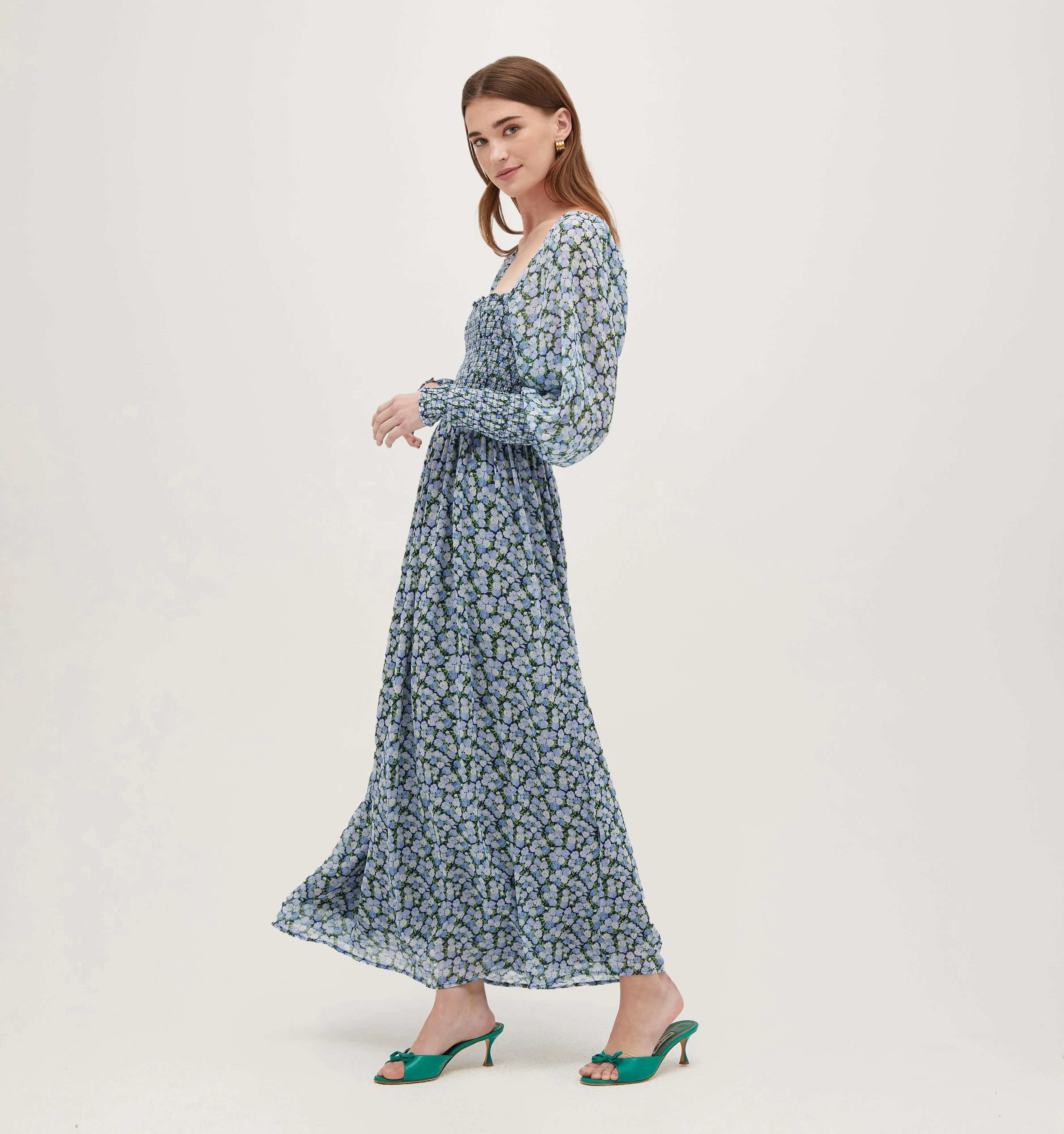 The Grace Maxi Nap Dress - Pansy in Blue Multi Georgette