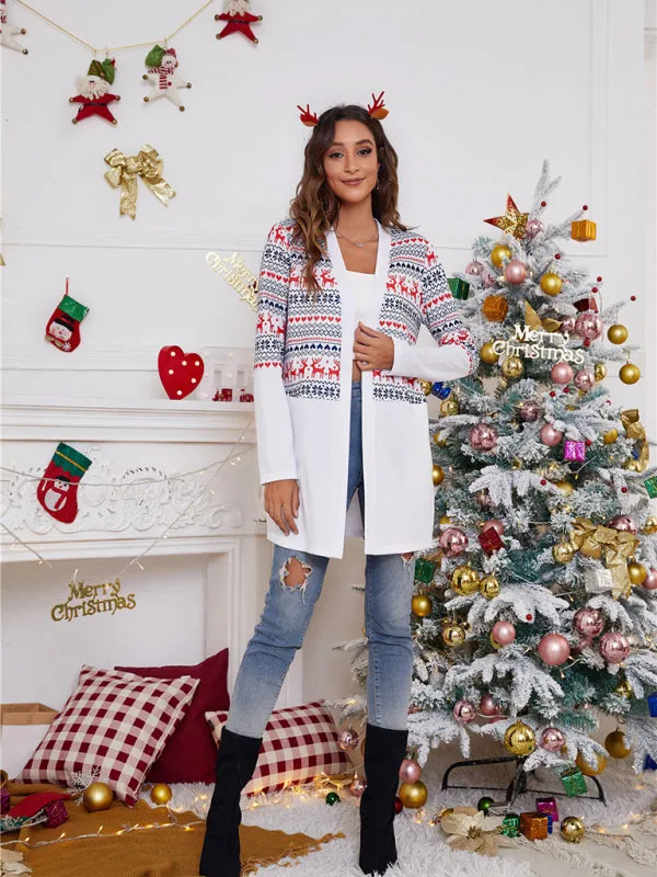 Women's Colour Block Christmas Print Open Front Cardigan