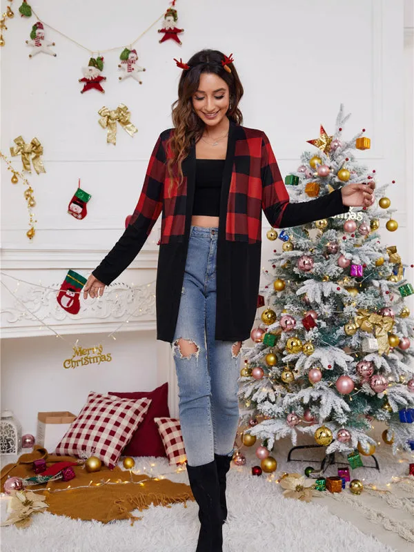 Women's Colour Block Christmas Print Open Front Cardigan