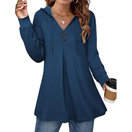 Women's Long Sleeve Hooded Tunic Tops