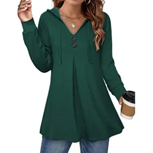 Women's Long Sleeve Hooded Tunic Tops