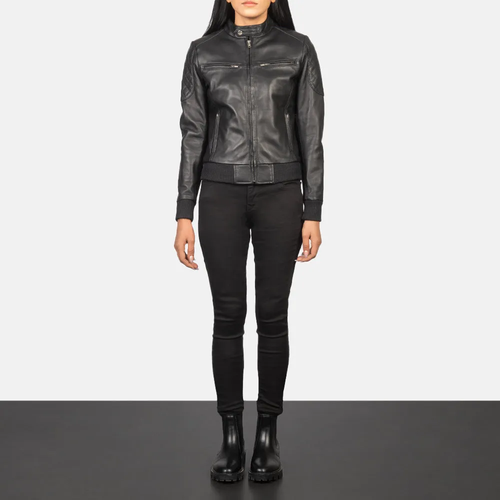 Zenna Black Leather Bomber Jacket