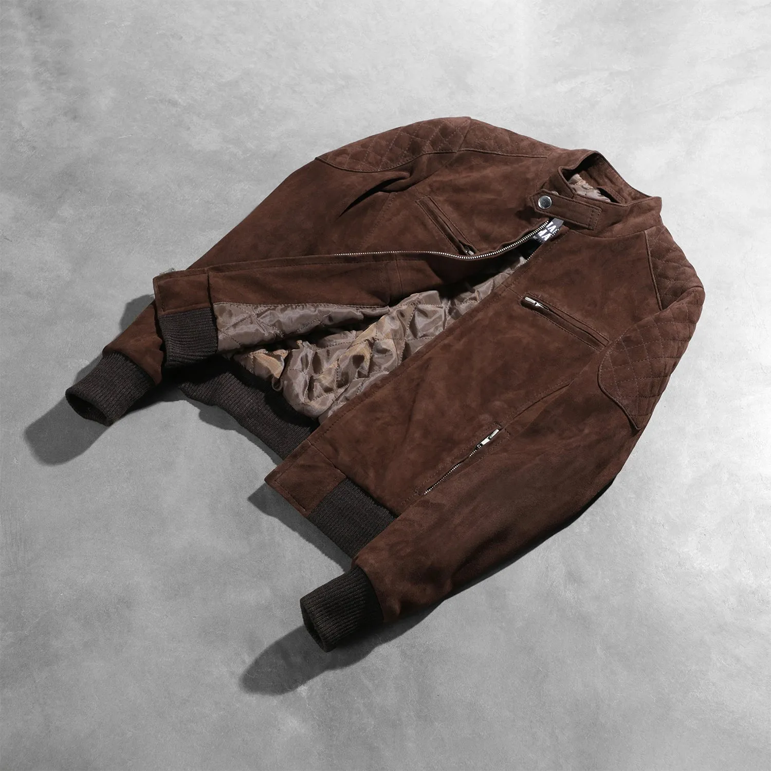 Zenna Mocha Suede Bomber Jacket