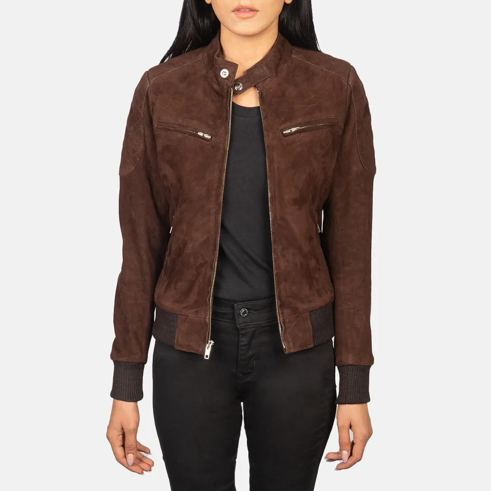 Zenna Mocha Suede Bomber Jacket